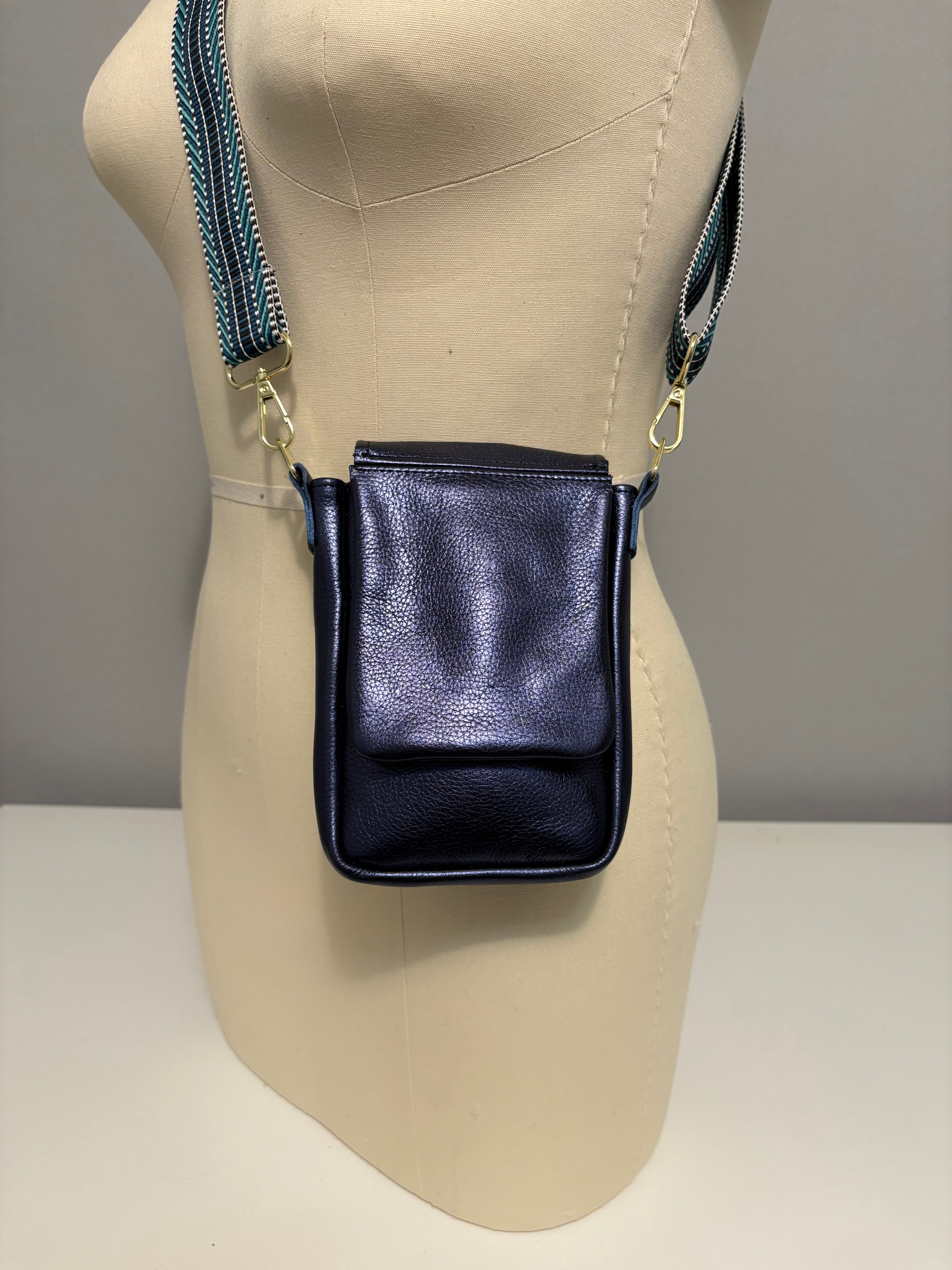 Mini Messenger Bag - Metallic Leather