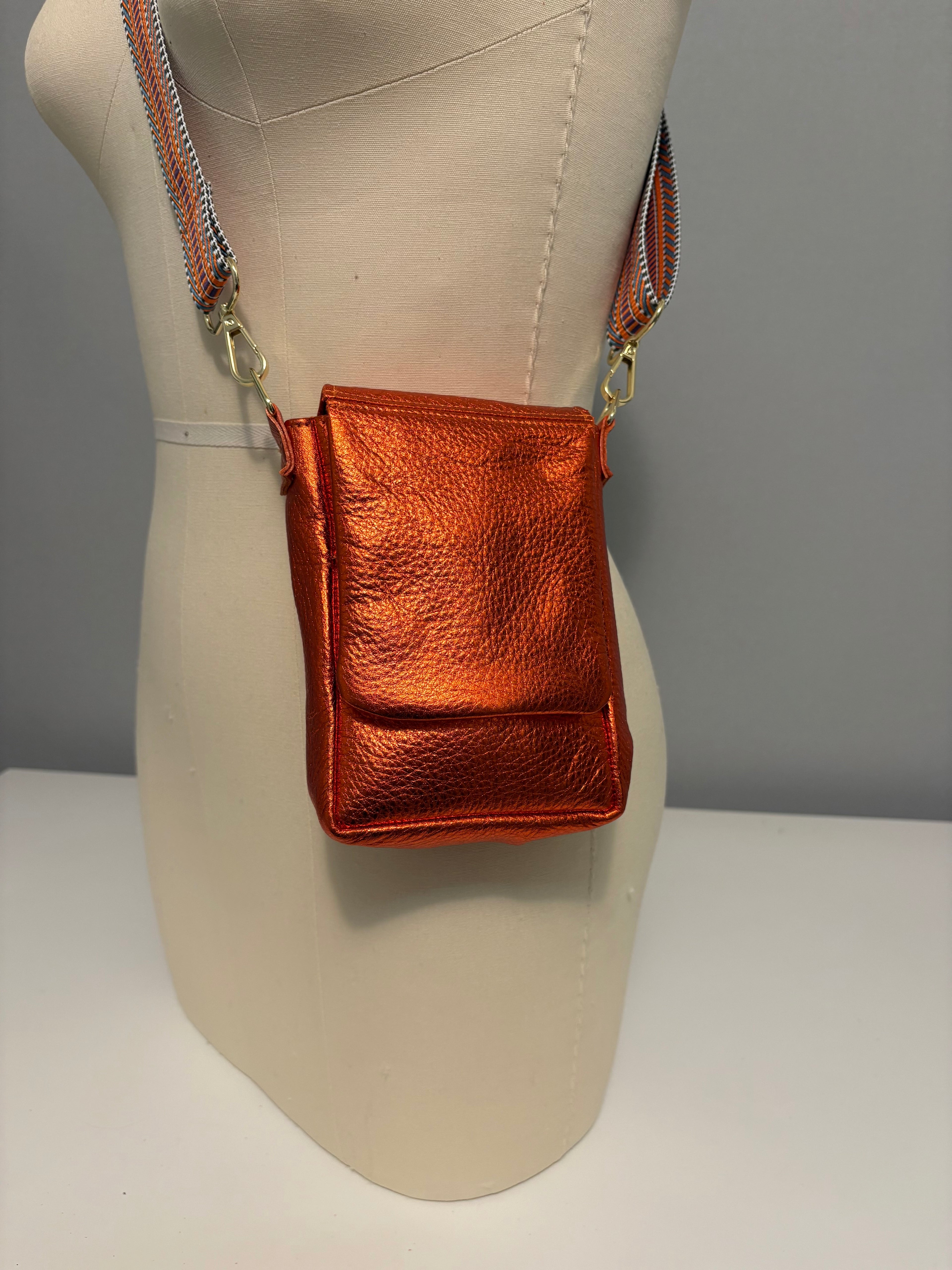 Mini Messenger Bag - Metallic Leather