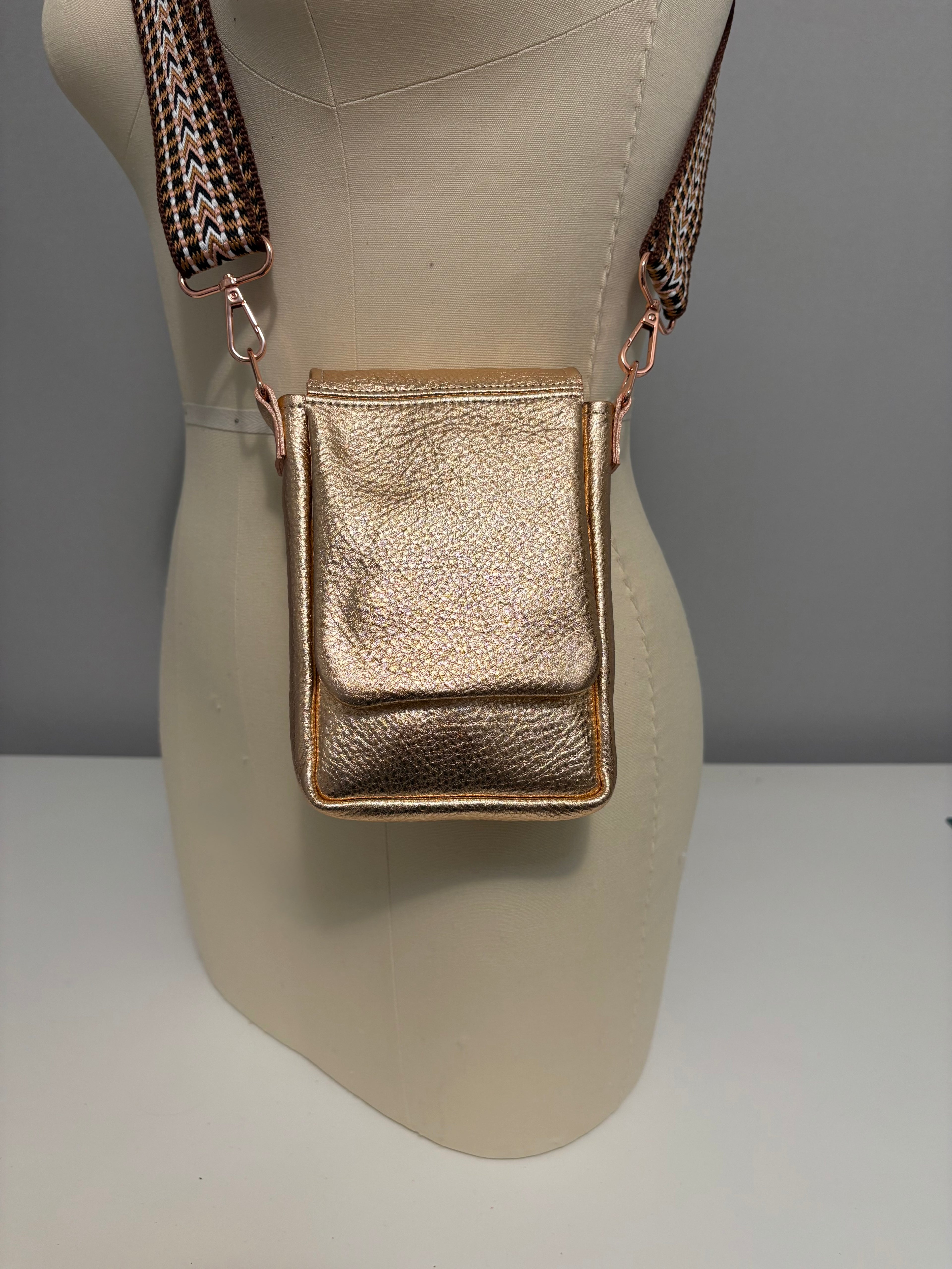 Mini Messenger Bag - Metallic Leather