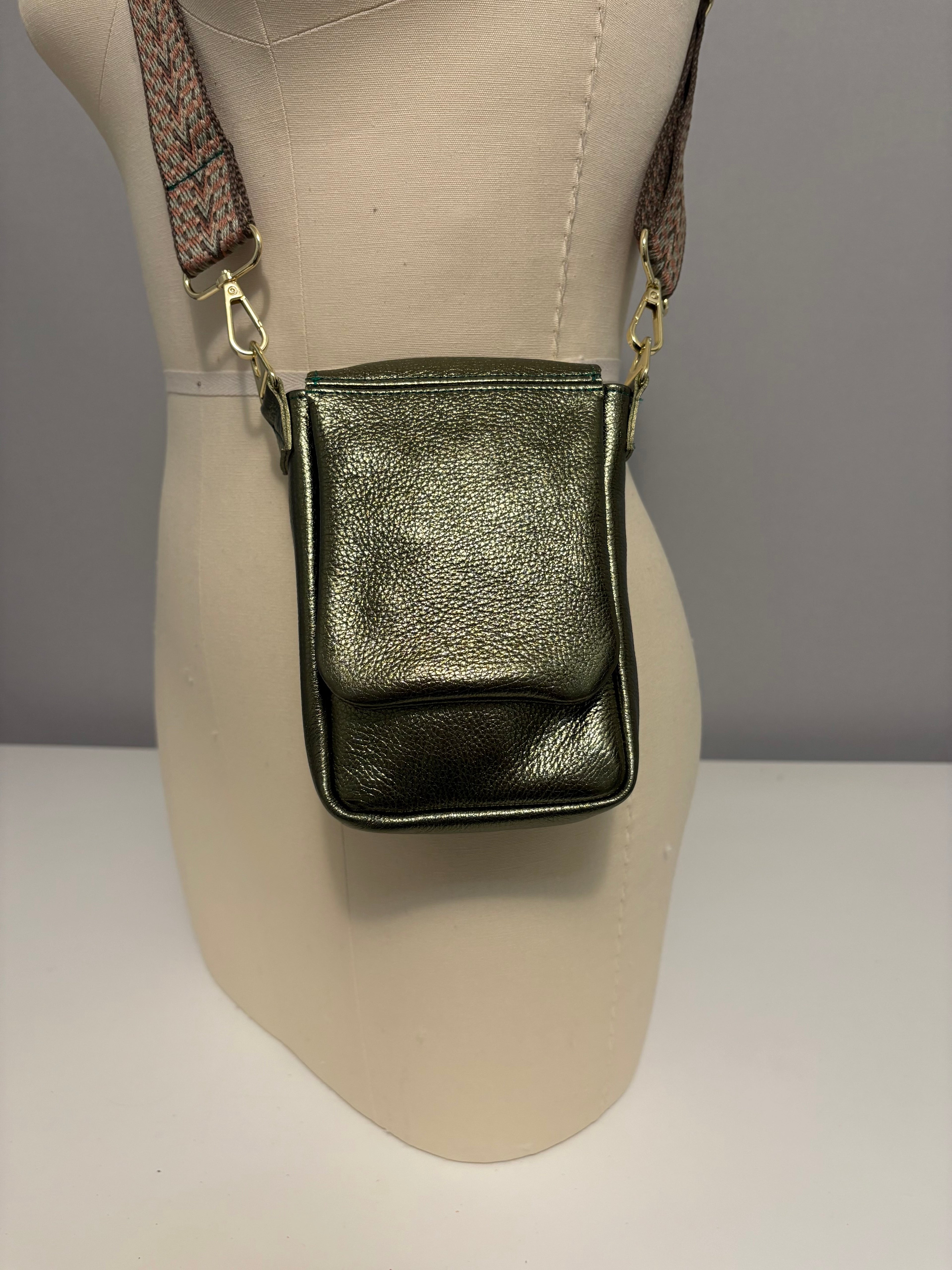 Mini Messenger Bag - Metallic Leather