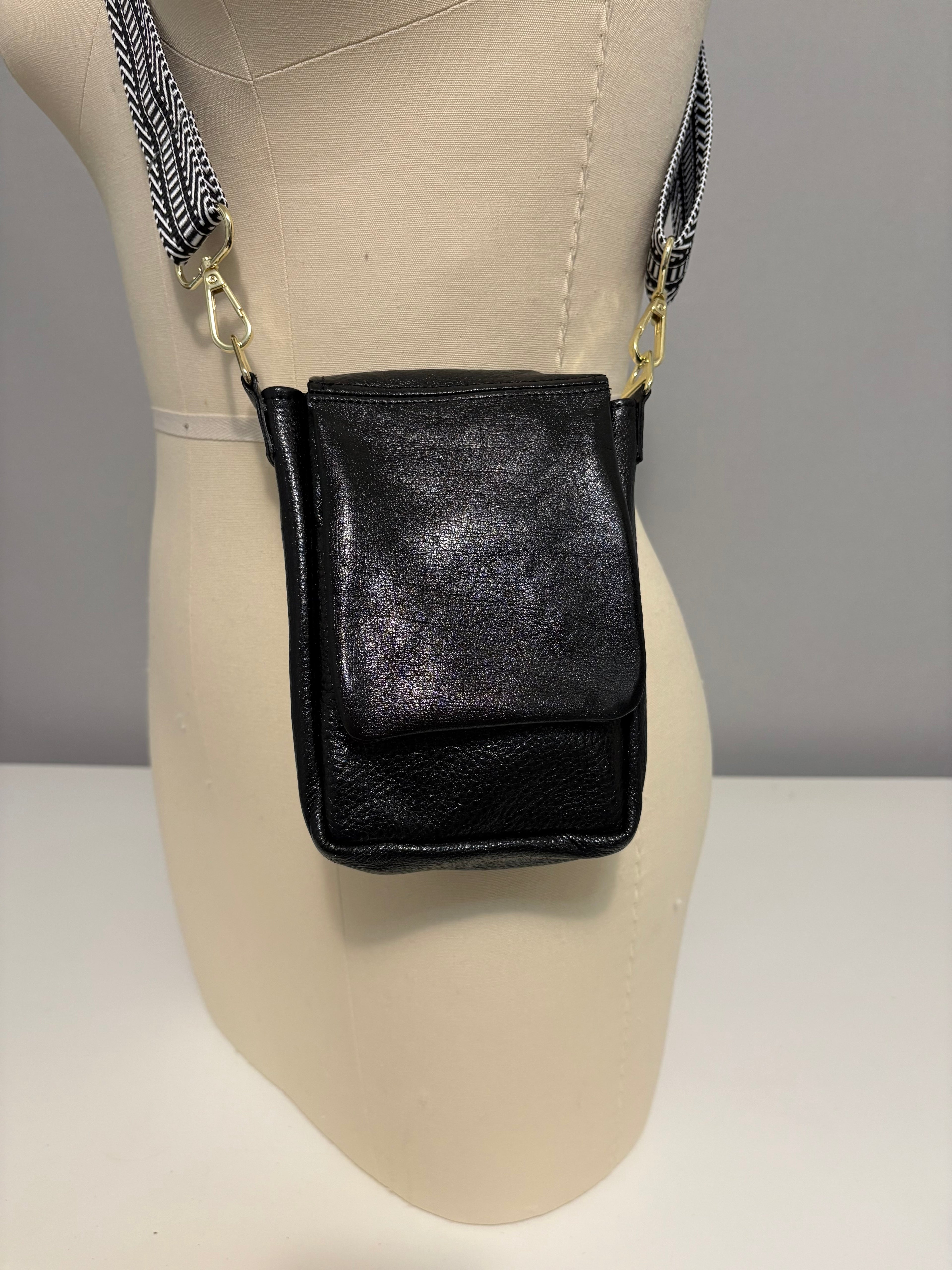 Mini Messenger Bag - Metallic Leather