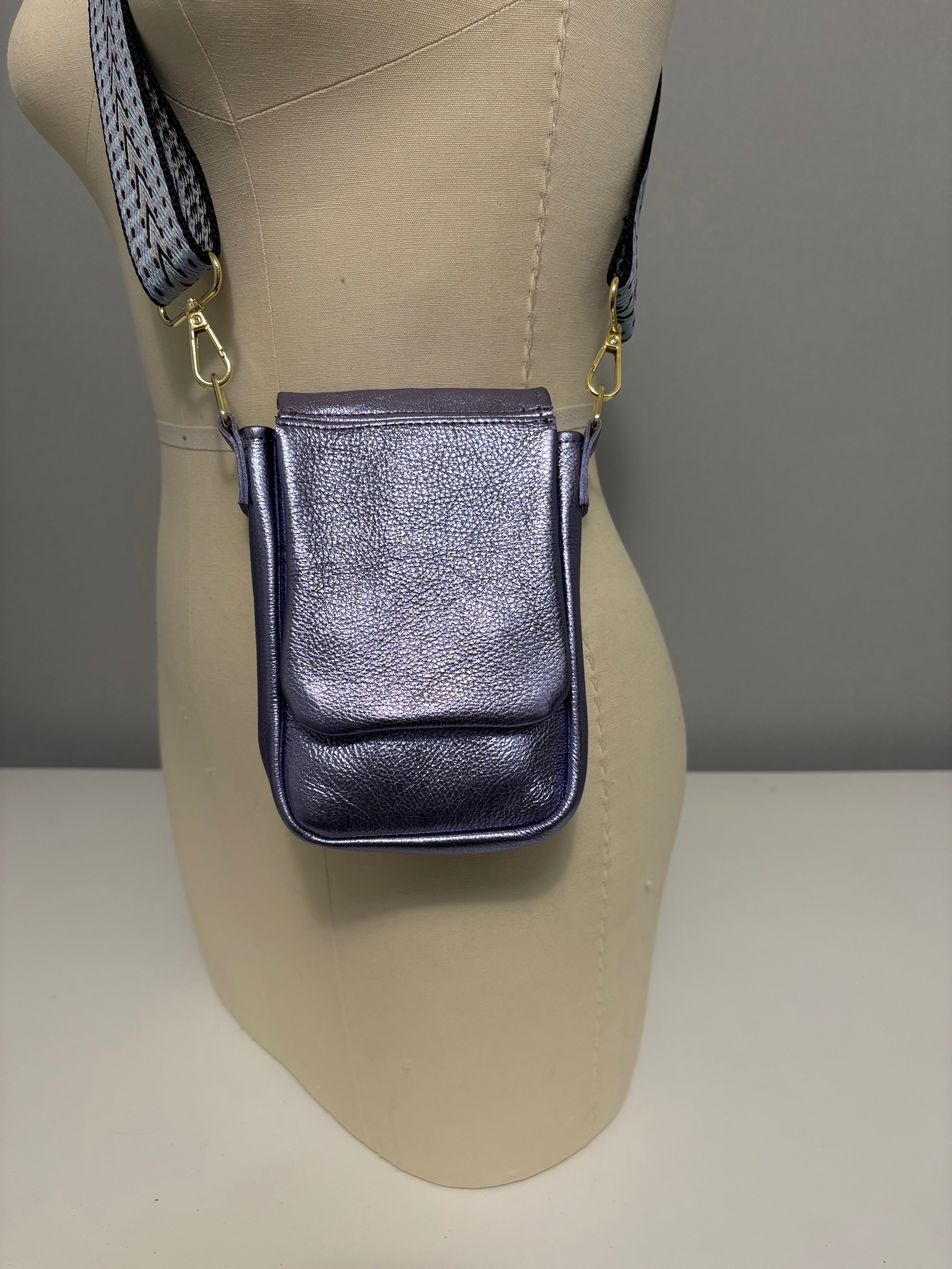 Mini Messenger Bag - Metallic Leather