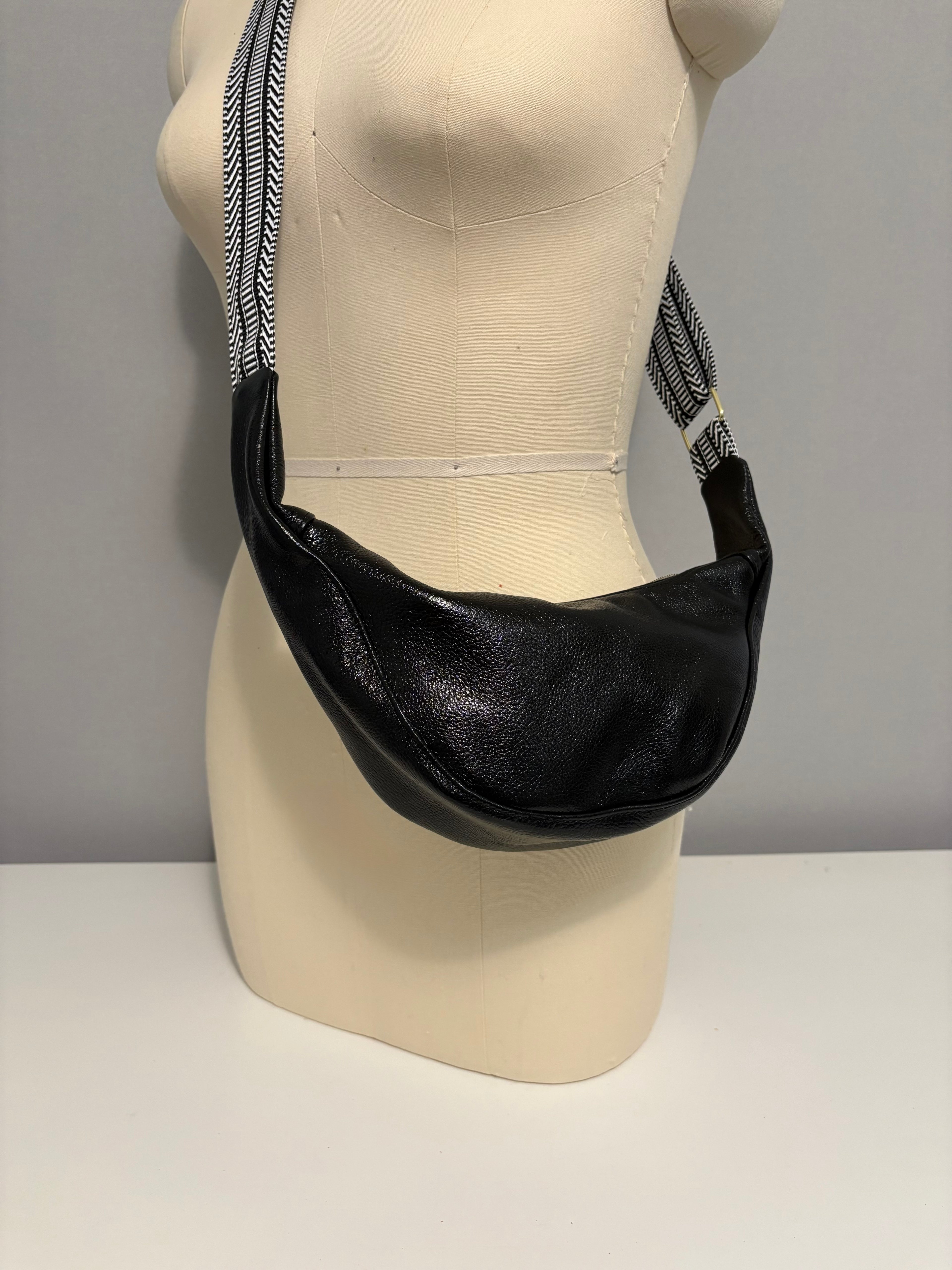 Small Crescent Crossbody Bag - Metallic Leather