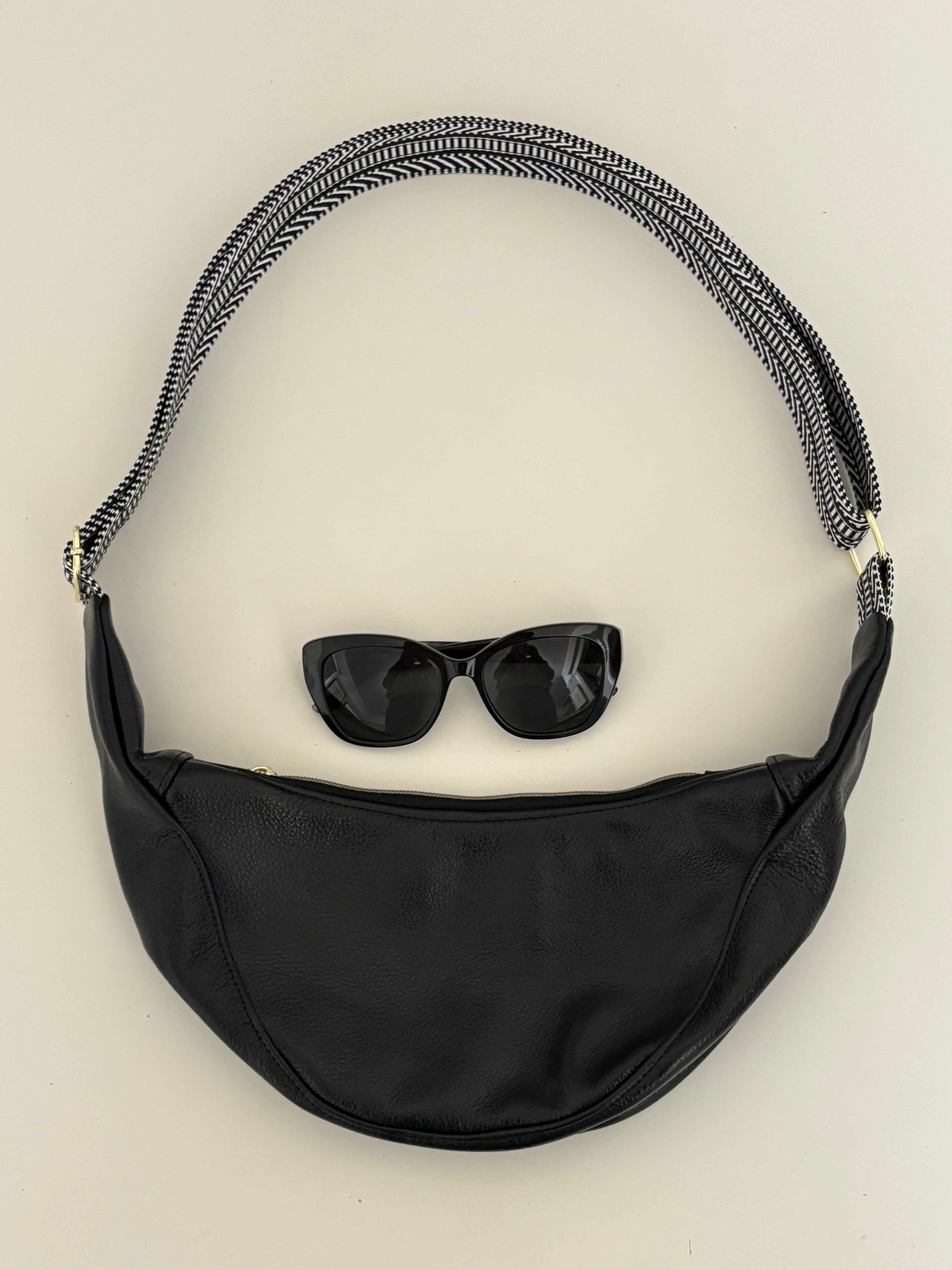 Small Crescent Crossbody Bag - Metallic Leather