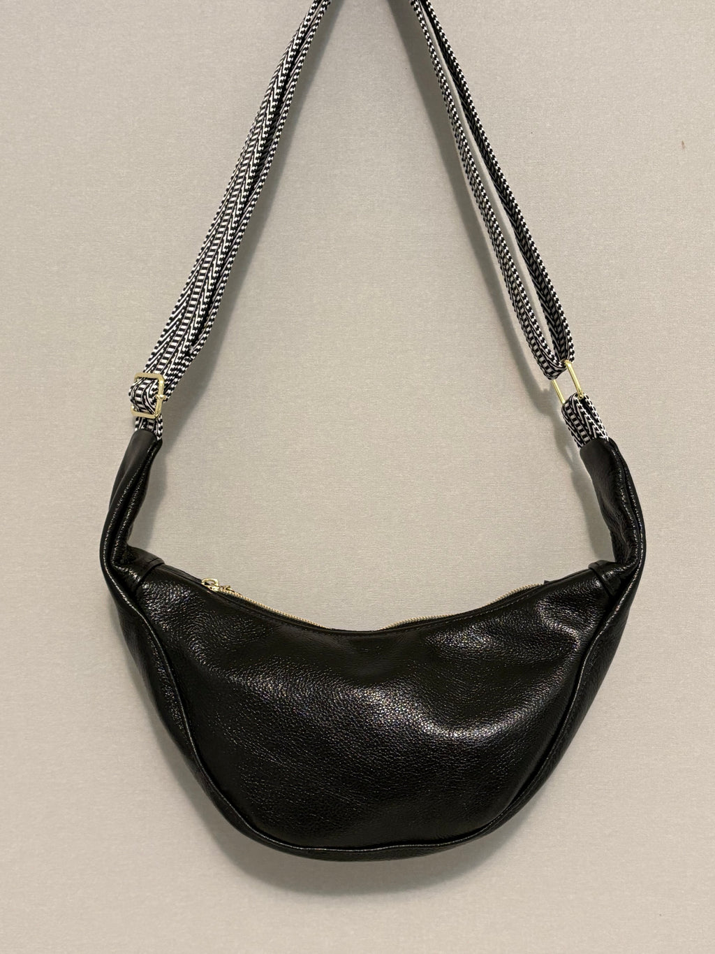 Small Crescent Crossbody Bag - Metallic Leather