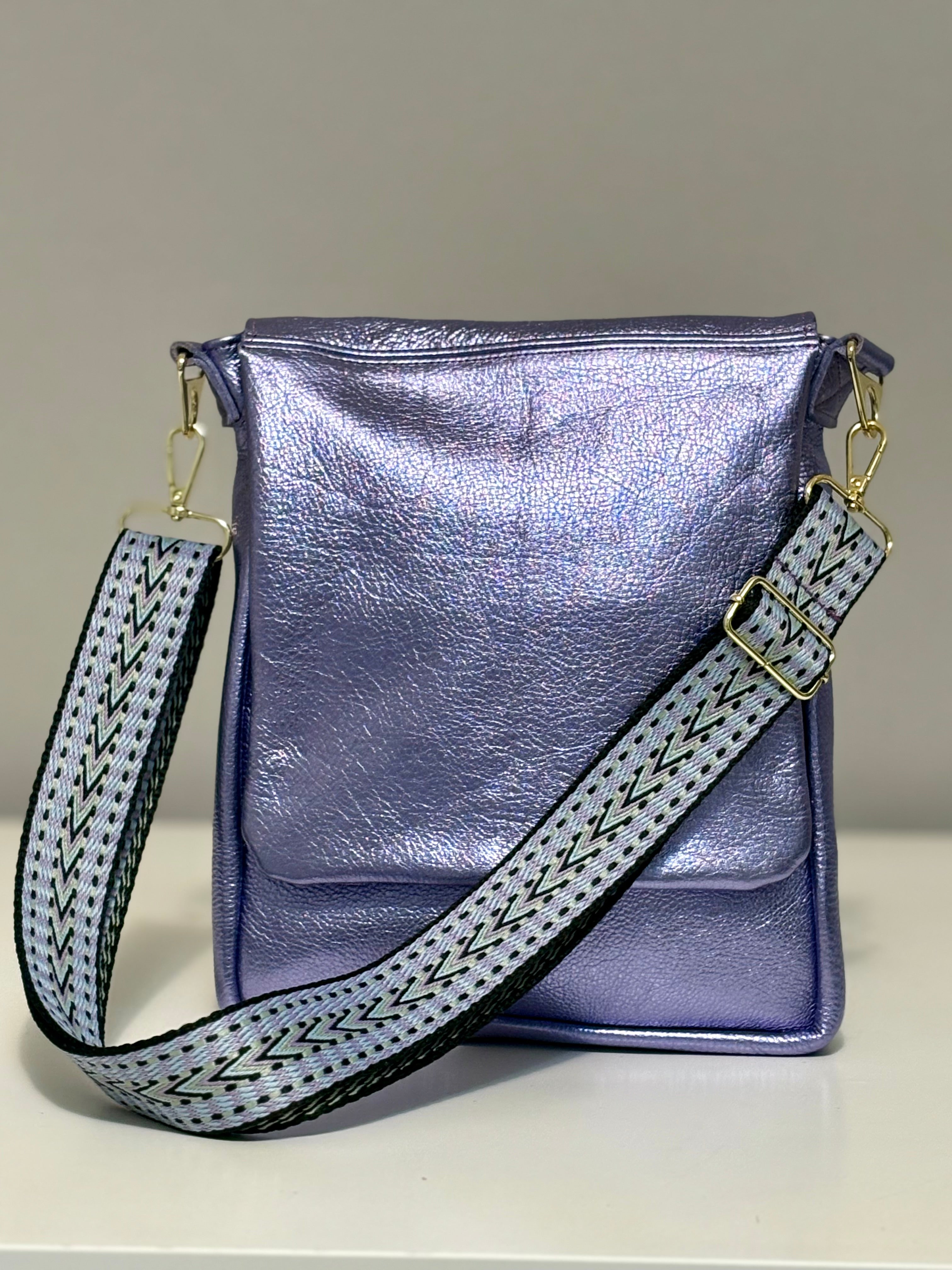 Crossbody Messenger bag - Metallic Leather