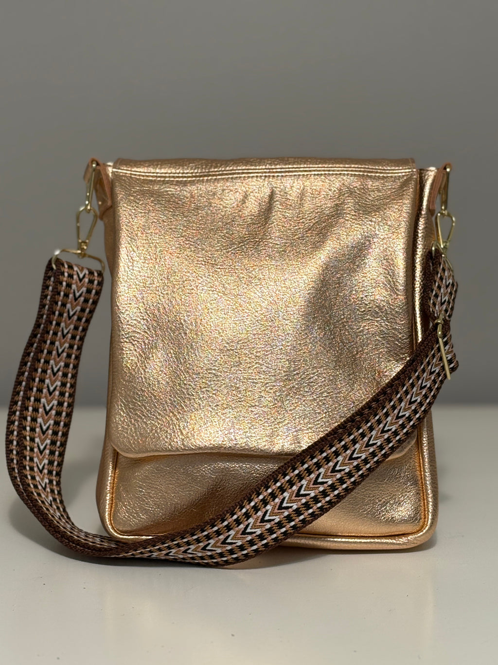 Crossbody Messenger bag - Metallic Leather
