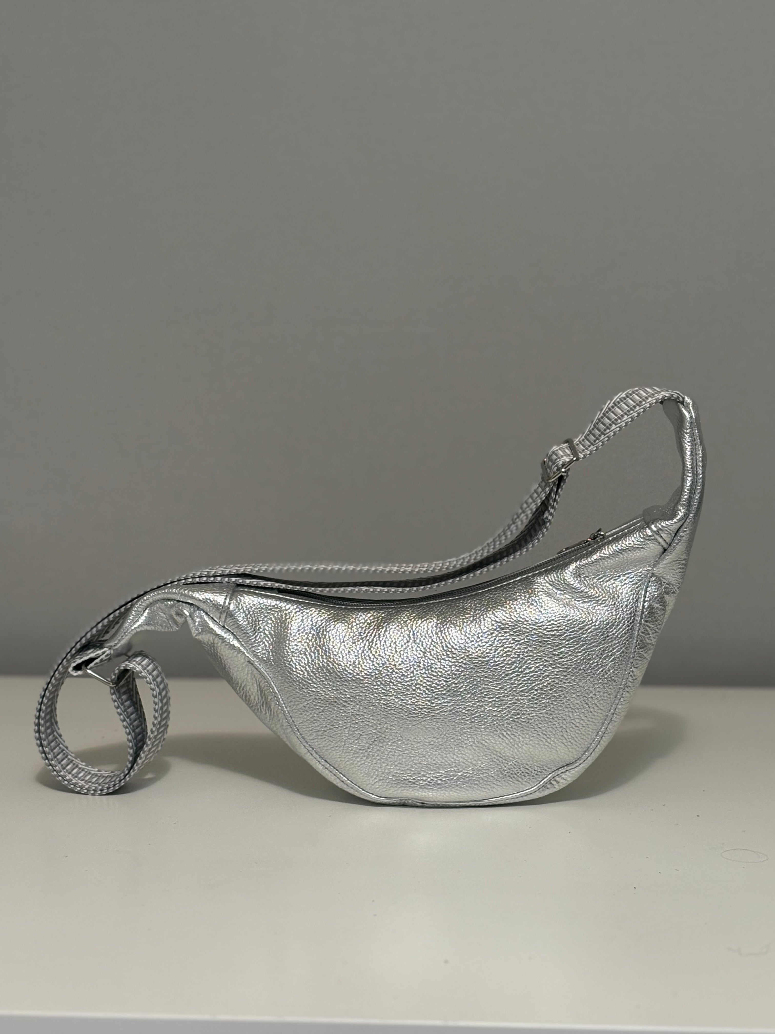 Small Crescent Crossbody Bag - Metallic Leather