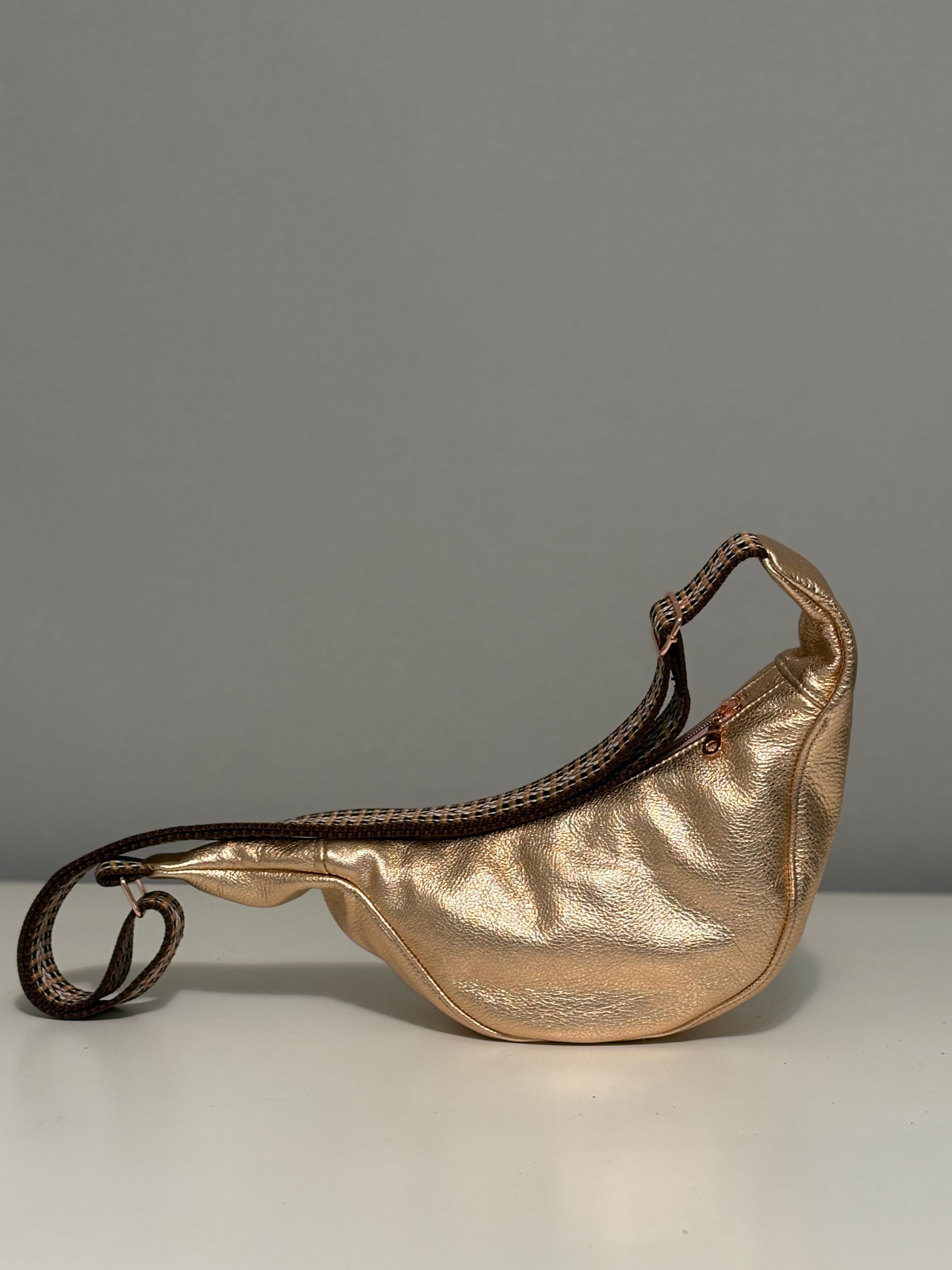 Small Crescent Crossbody Bag - Metallic Leather