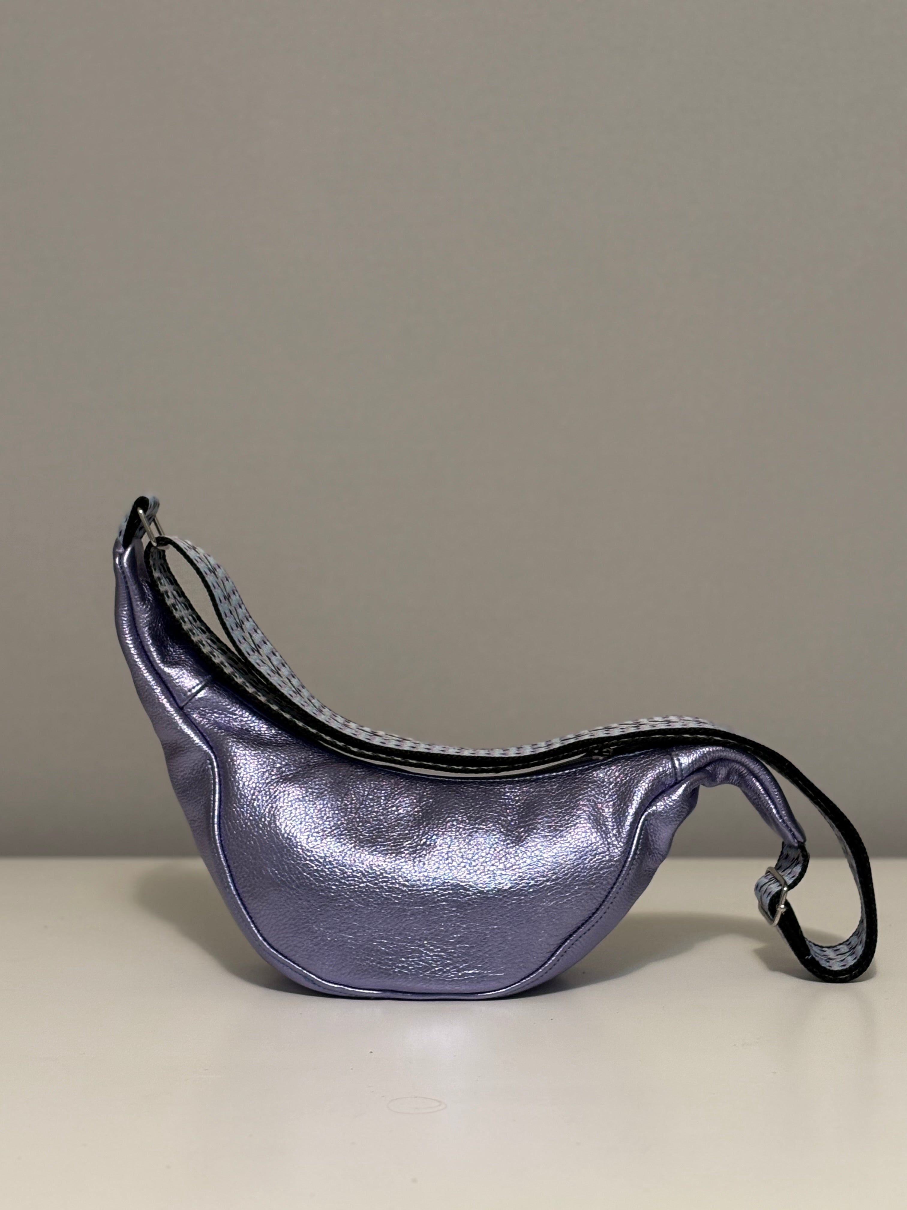 Small Crescent Crossbody Bag - Metallic Leather