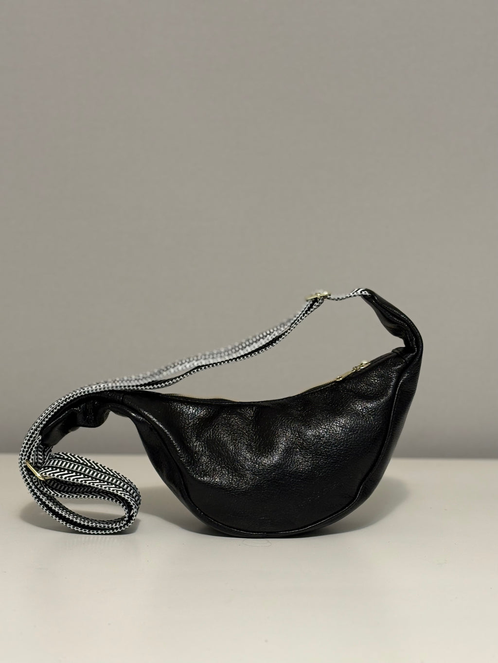 Small Crescent Crossbody Bag - Metallic Leather