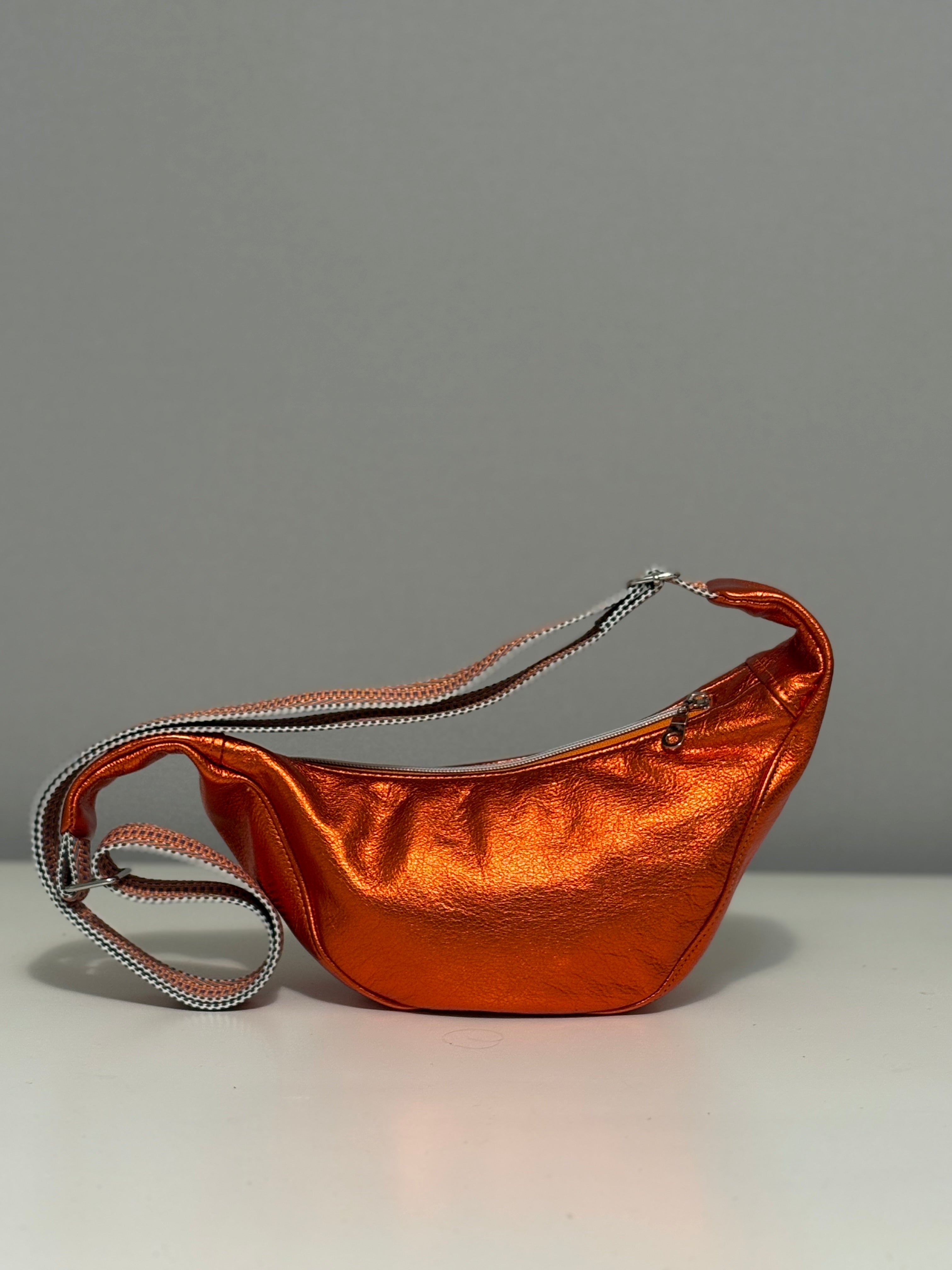 Small Crescent Crossbody Bag - Metallic Leather