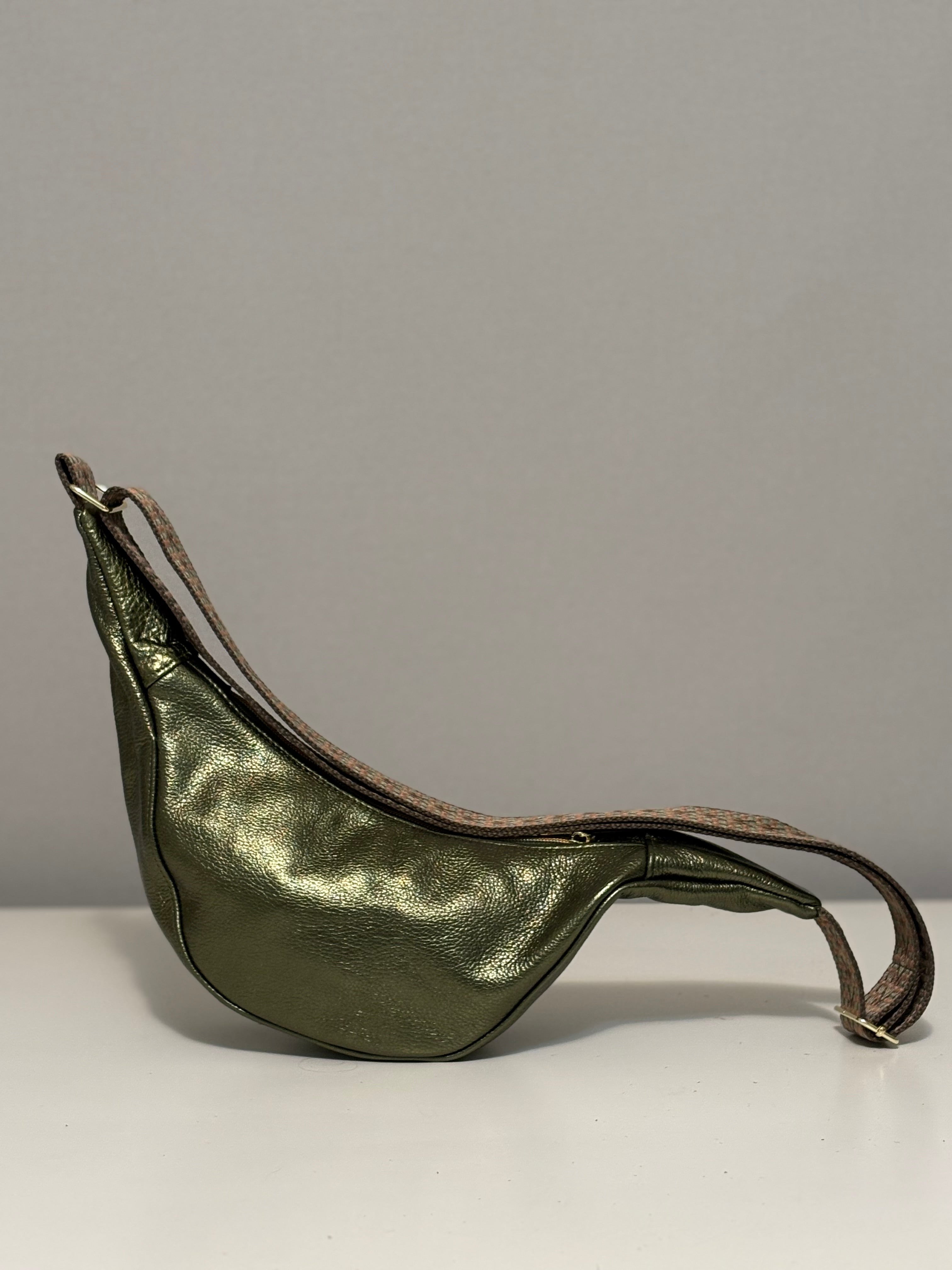 Small Crescent Crossbody Bag - Metallic Leather