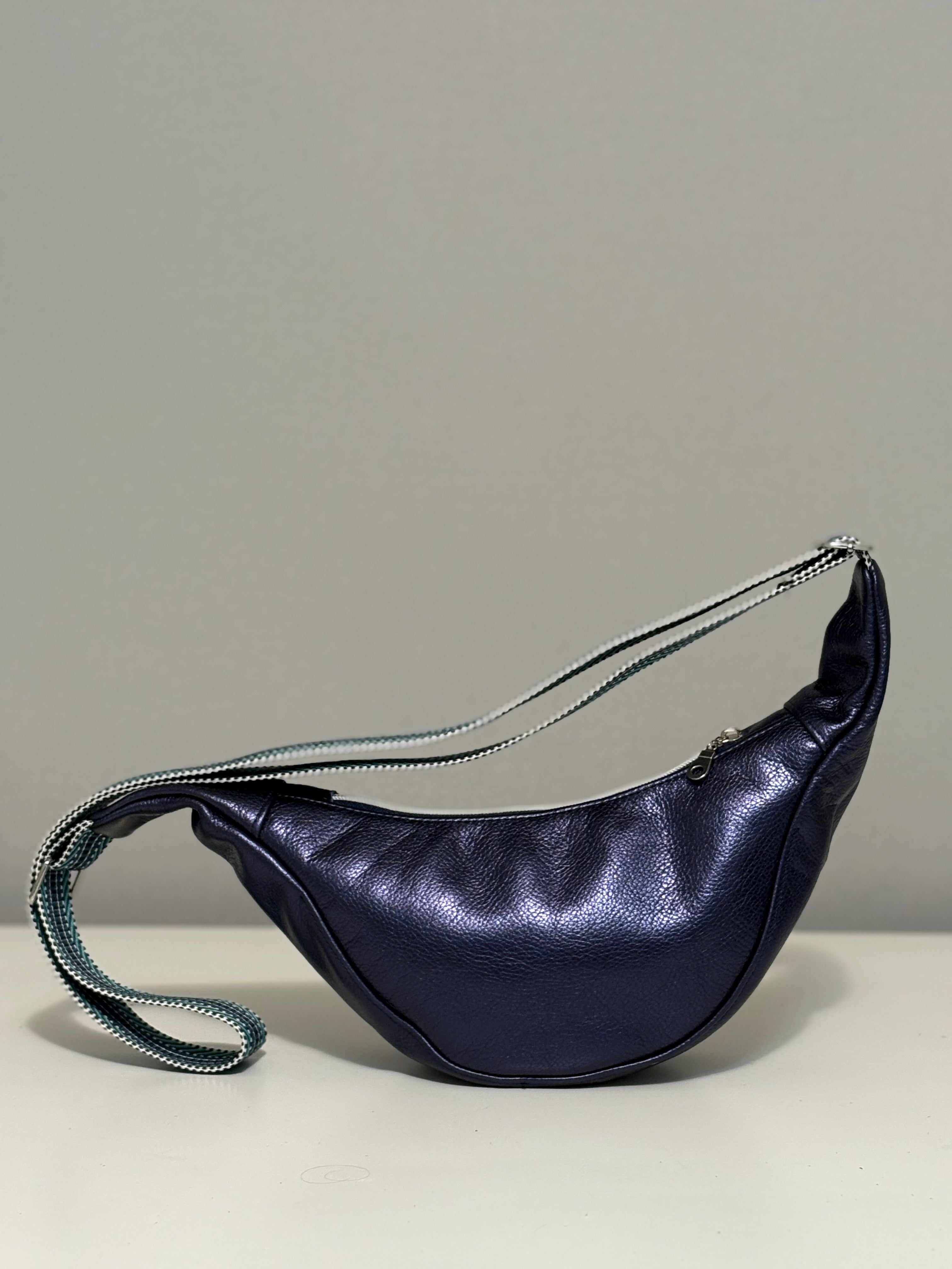 Small Crescent Crossbody Bag - Metallic Leather